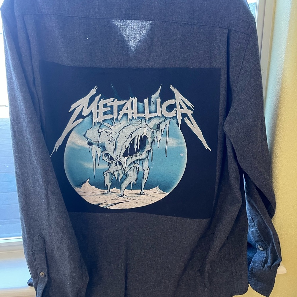 Metallica Men's Blue Graphic Button Down Shirt